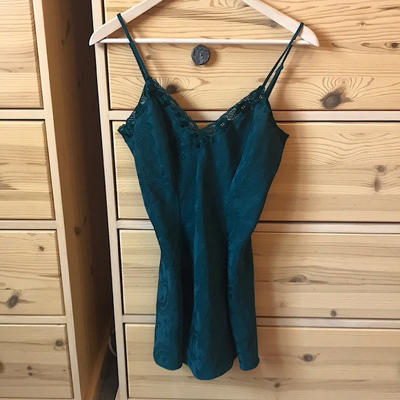 Vintage Gold Label Victoria's Secret Green Jacquard Print Dress Size Small